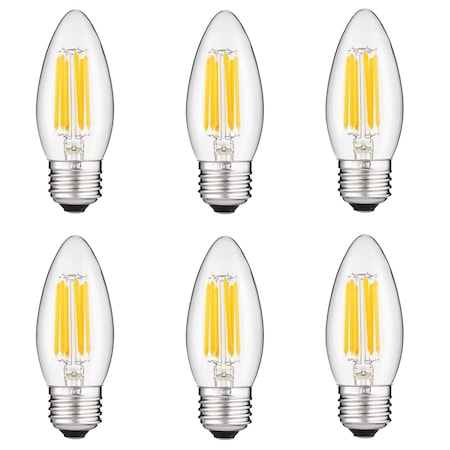 Sunlite LED Filament B11 Torpedo 5.5W 60W Equiv E26 Base Dimmable UL 5000K Chandelier Light Bulbs, 6PK 41077-NS